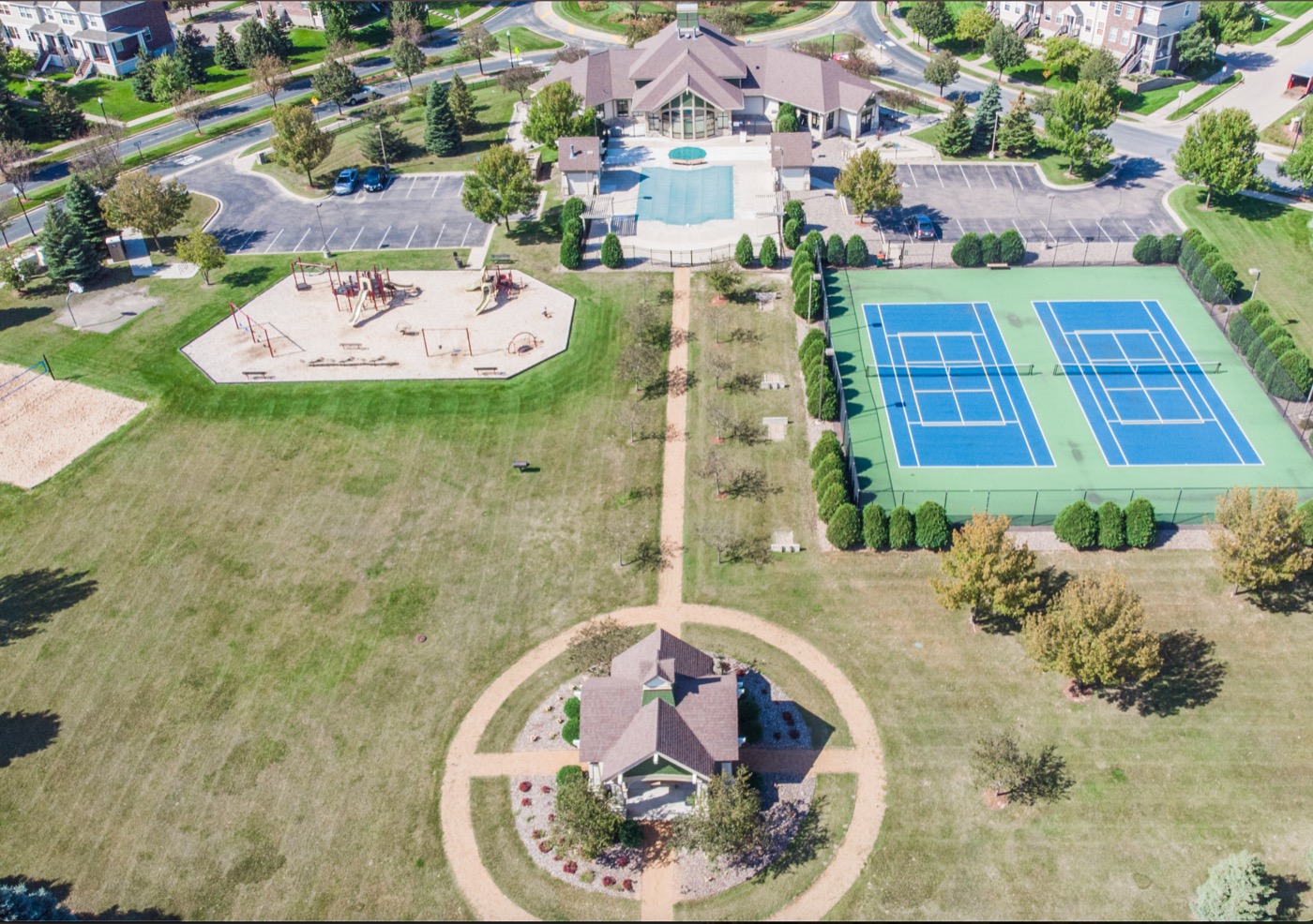 Aerial view of community amenities